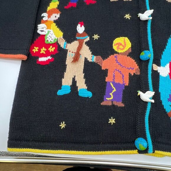 STORYBOOK KNITS Sweater Women's Medium Multicolor Cardigan Peace Love Diversity - Picture 3 of 15